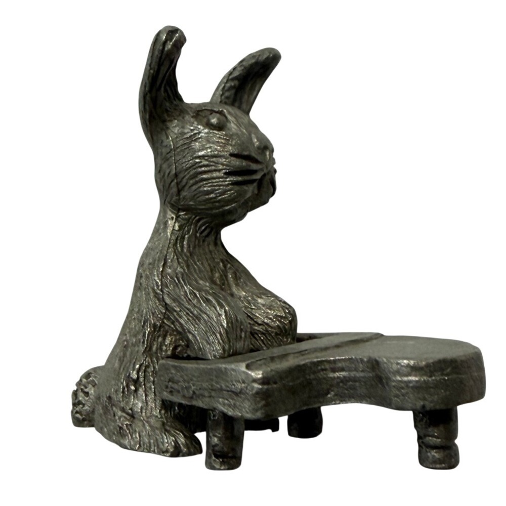 Vintage 1980 Spoontiques Pewter Rabbit Playing Piano Miniature Figurine